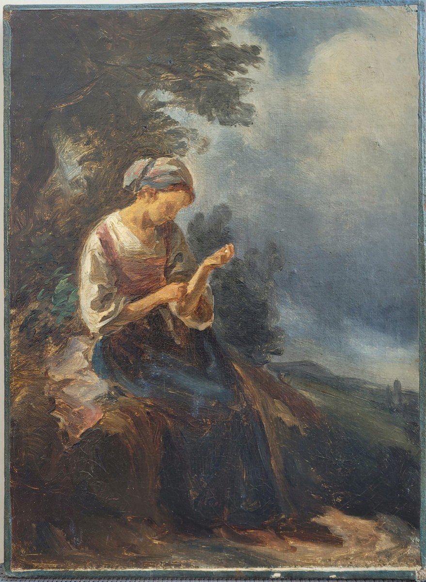 French School 1850 Young Woman In A Landscape