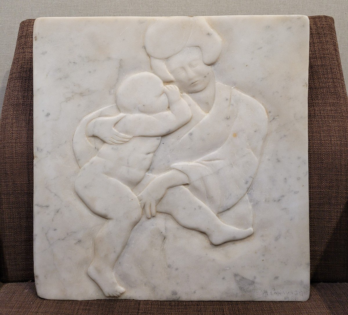 Woman And Her Child Marble Signed-photo-2