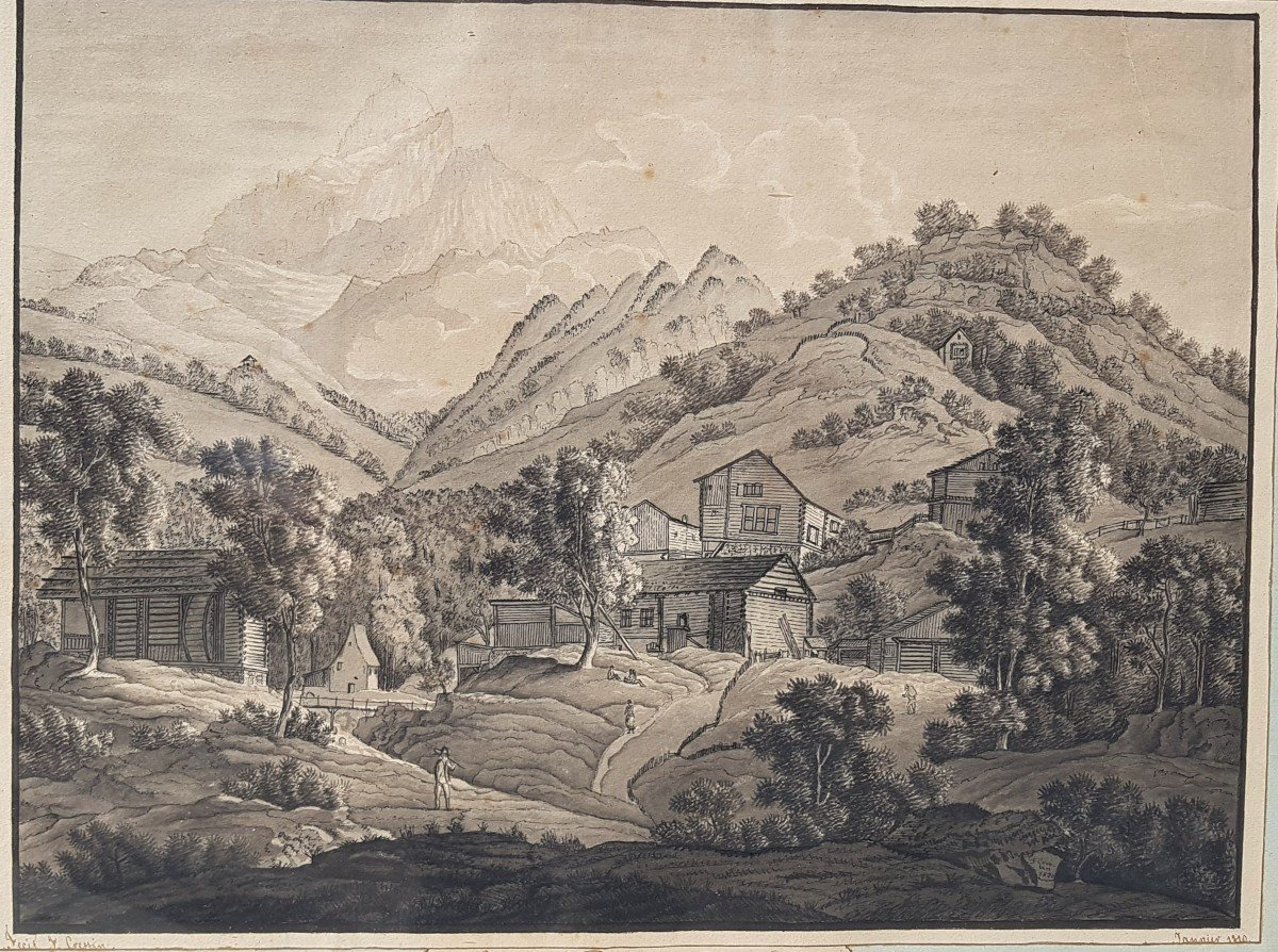  Suisse, village de  Mühlehorn dessin 1820