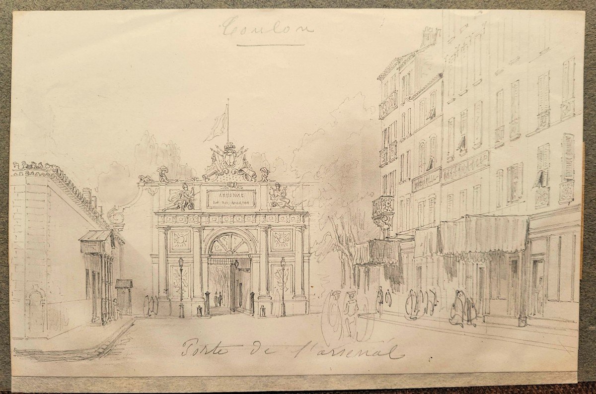 TOULON,  Porte de l'Arsenal et Place d'Armes deux dessins 19e-photo-2