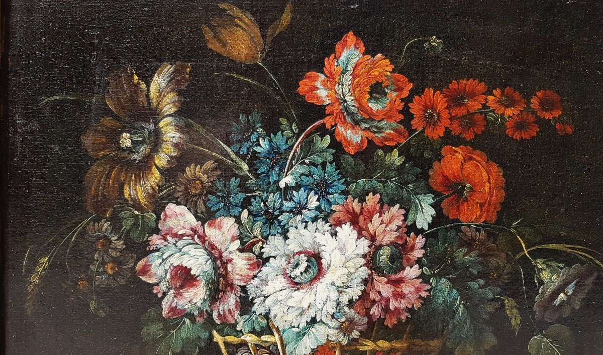 Spanish School 17th Century Basket Of Flowers-photo-3