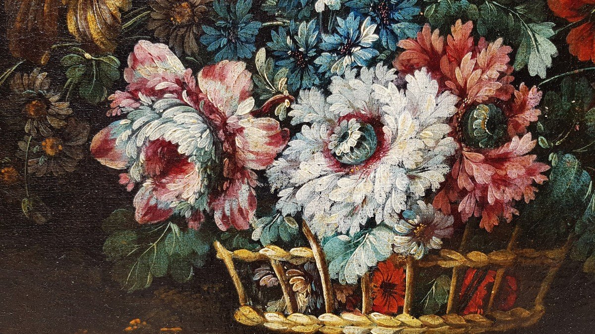 Spanish School 17th Century Basket Of Flowers-photo-3