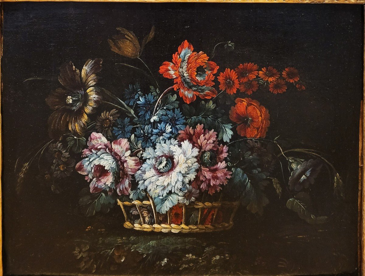 Spanish School 17th Century Basket Of Flowers-photo-4