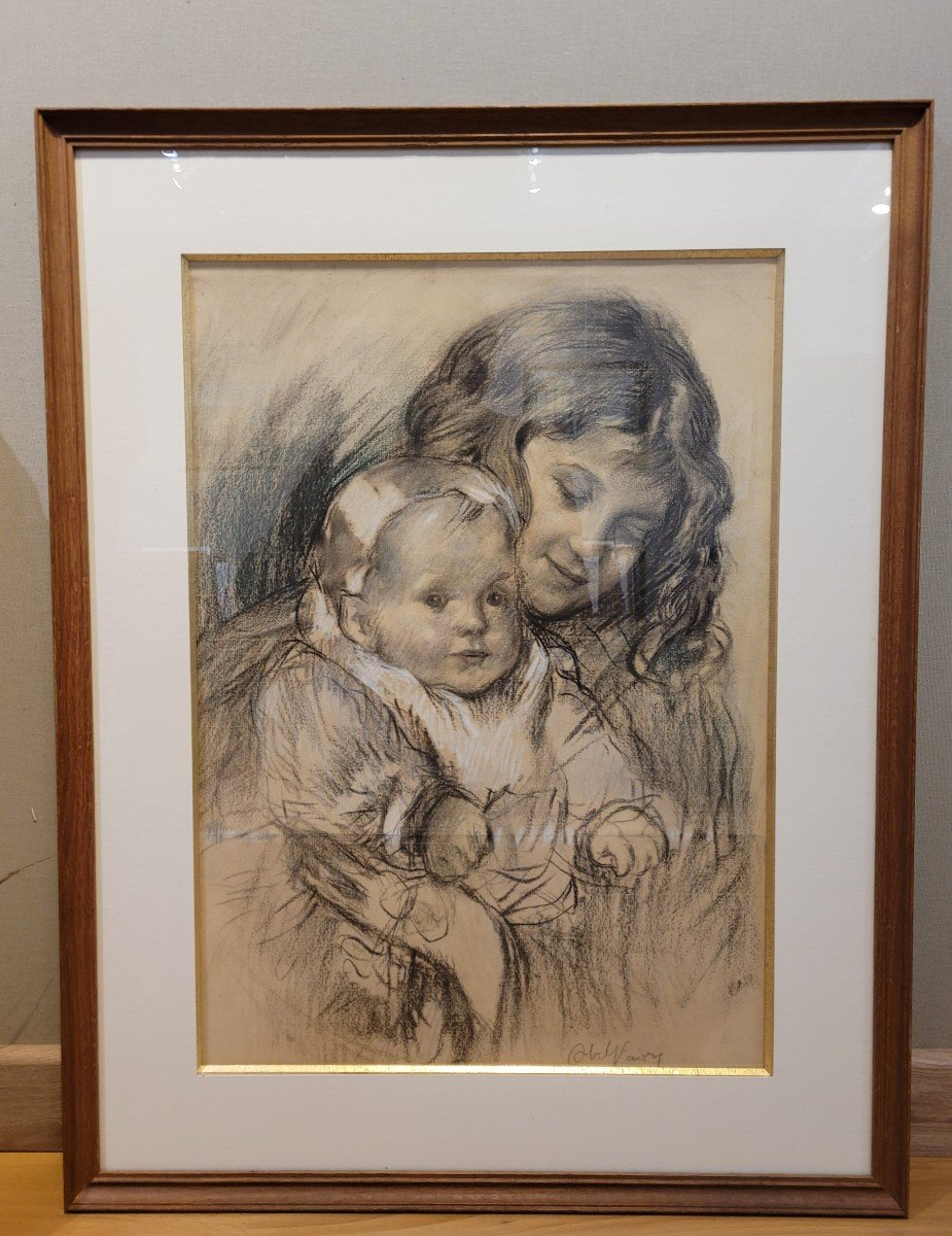 Abel Faivre (1867-1945) Jeune femme et enfant-photo-1