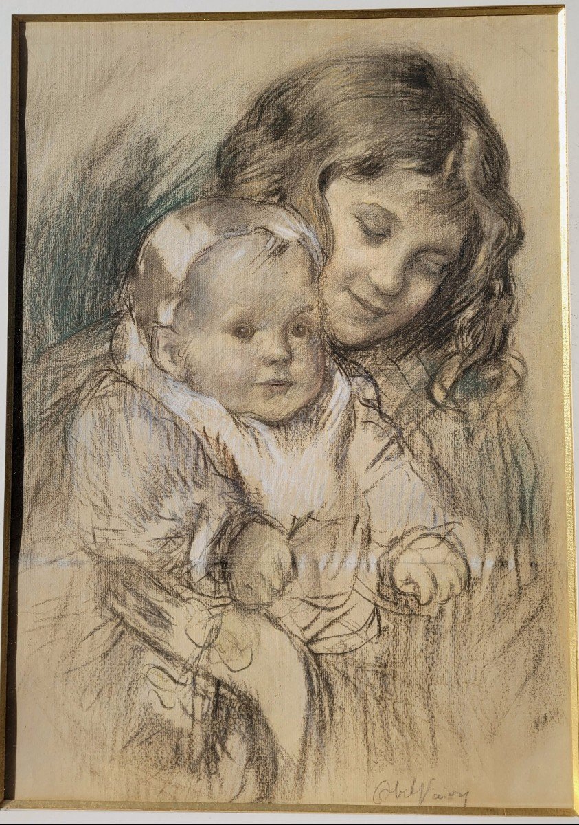 Abel Faivre (1867-1945) Jeune femme et enfant