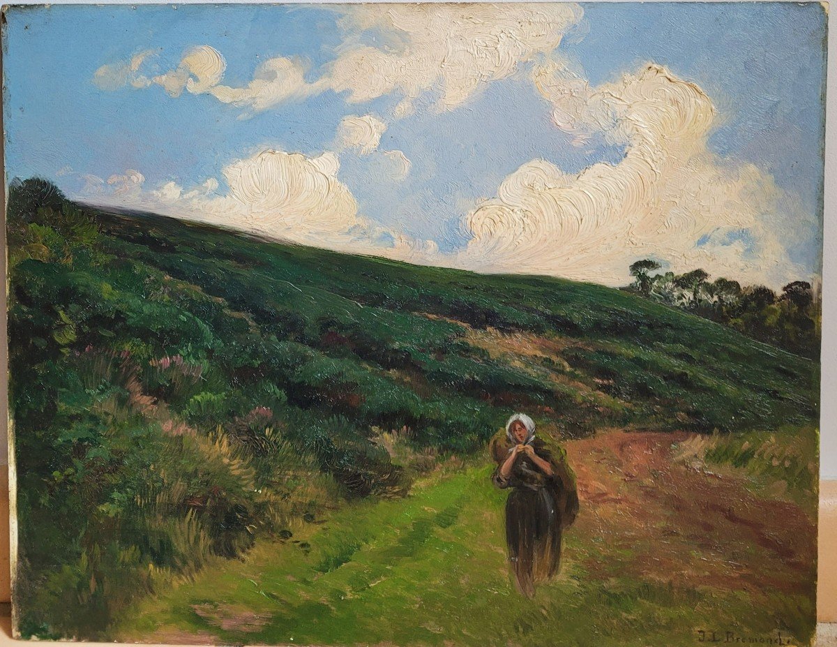 Jean Louis Brémond (1858-1943) Fécamp, Peasant Woman On The Path Of Val Aux Clercs-photo-2