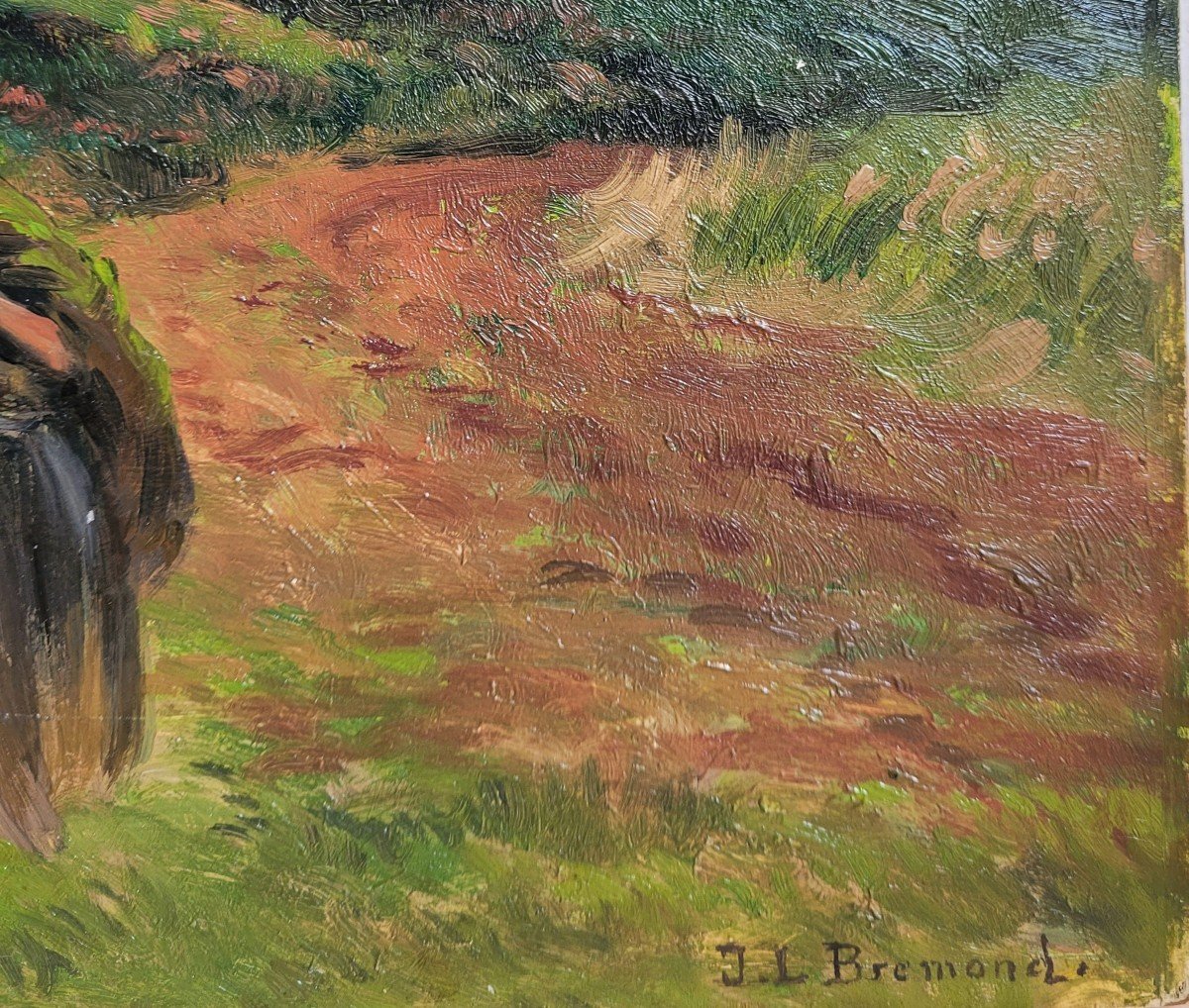 Jean Louis Brémond (1858-1943) Fécamp, Peasant Woman On The Path Of Val Aux Clercs-photo-3