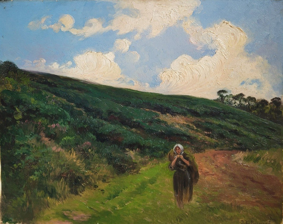 Jean Louis Brémond (1858-1943) Fécamp, Peasant Woman On The Path Of Val Aux Clercs