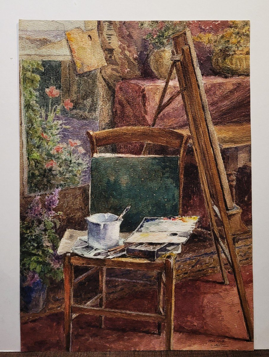 In The Painter's Studio, Watercolor By L. Gentil, 1913-photo-2