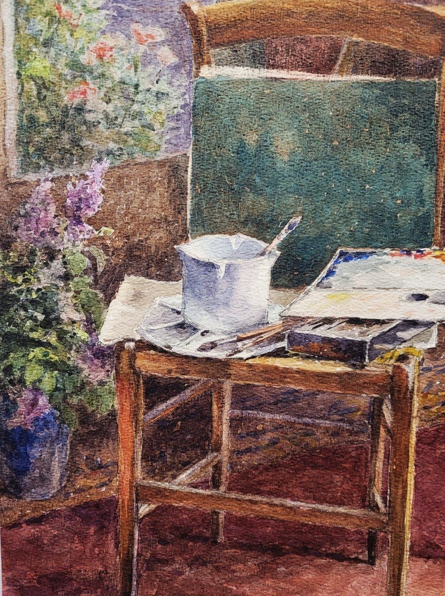 In The Painter's Studio, Watercolor By L. Gentil, 1913-photo-4