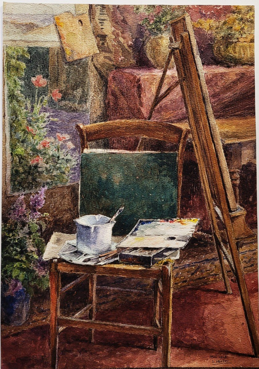 In The Painter's Studio, Watercolor By L. Gentil, 1913