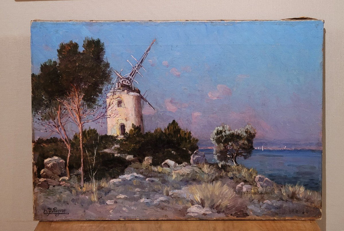    Mill On The Etang De Berre By Charles Pellegrin 19th-photo-2