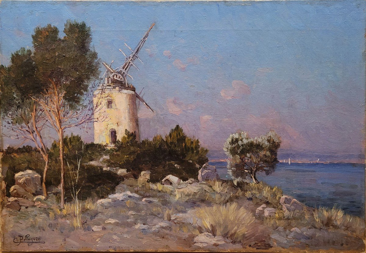    Mill On The Etang De Berre By Charles Pellegrin 19th