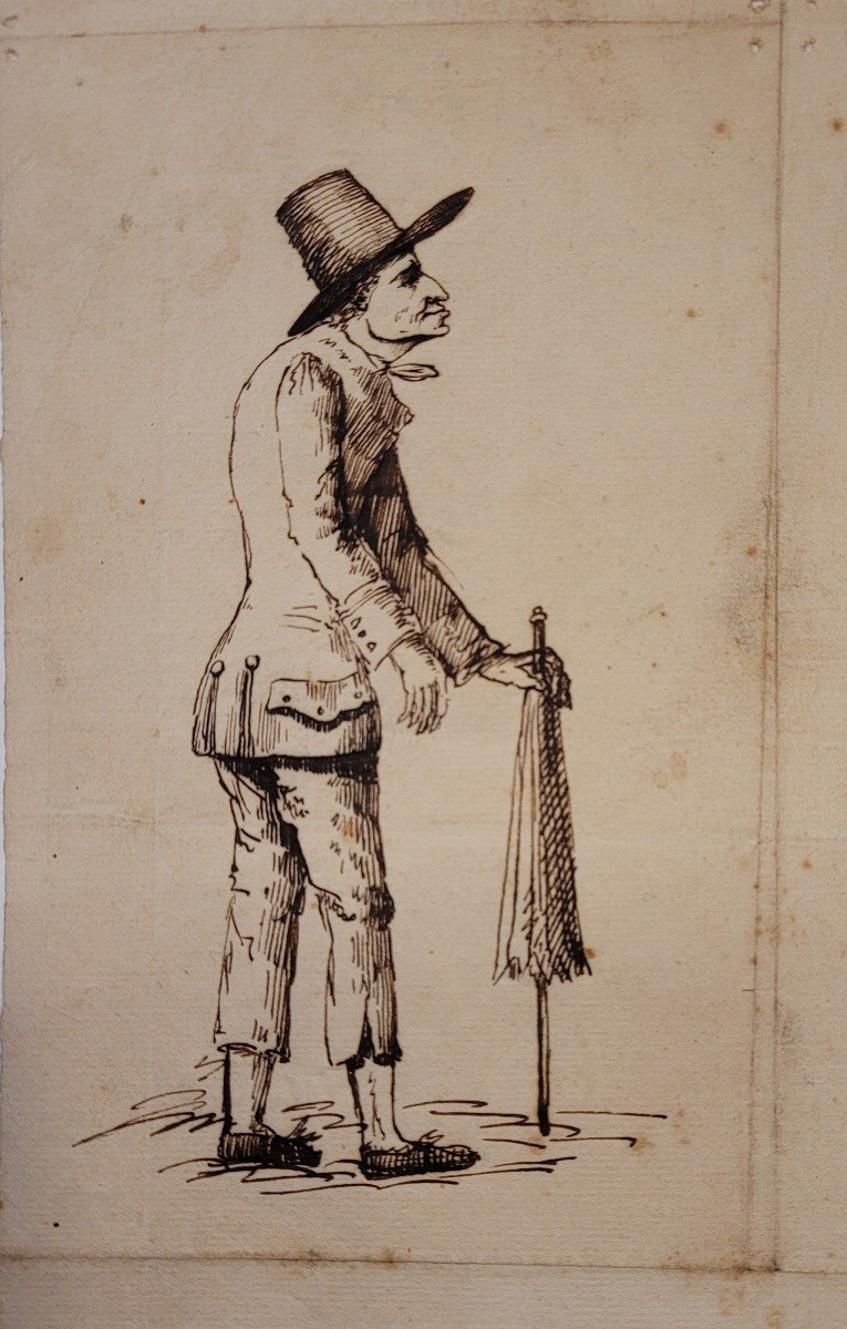 Italian School Of The 18th Century Man With An Umbrella-photo-2