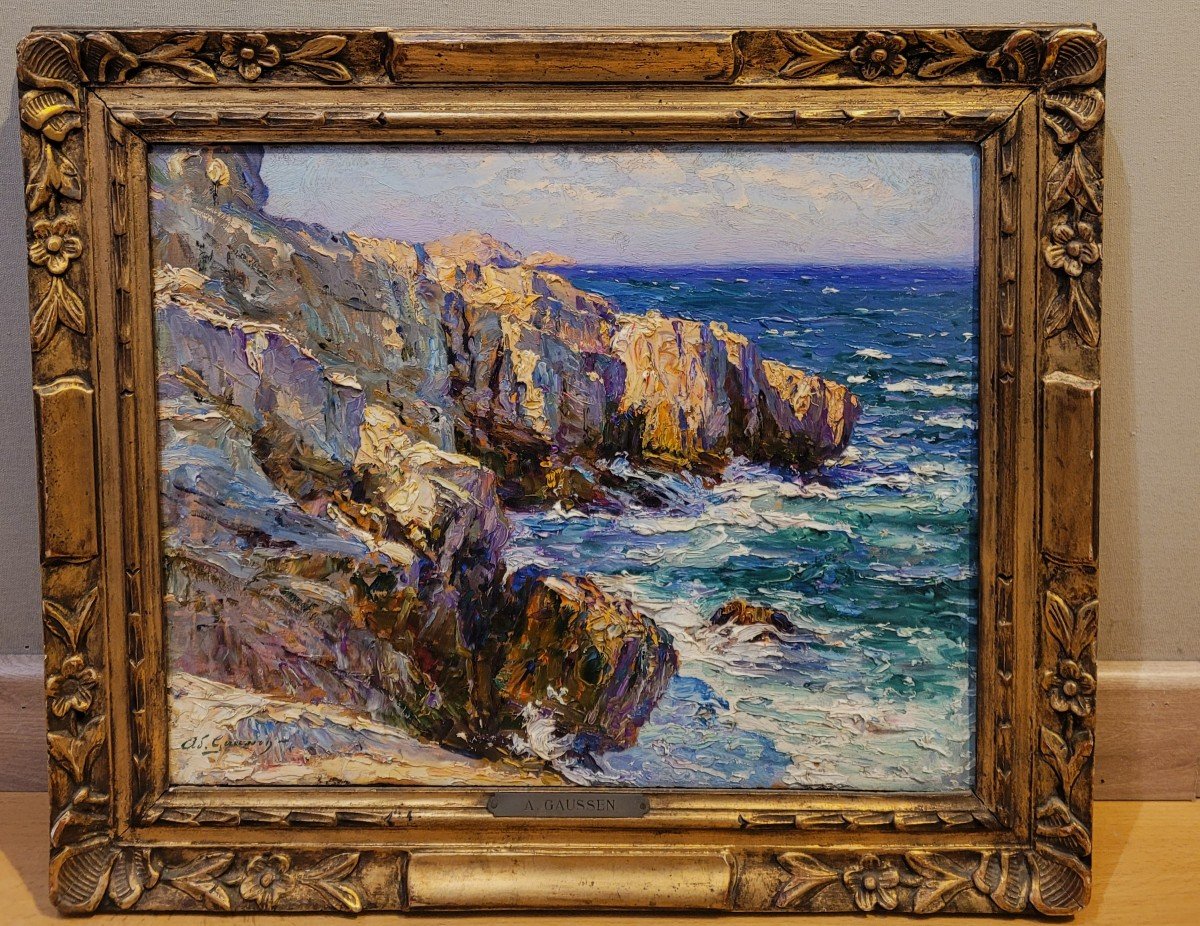  Adolphe Louis GAUSSEN  (1871-1954)  Bord de mer &agrave; Marseille-photo-2