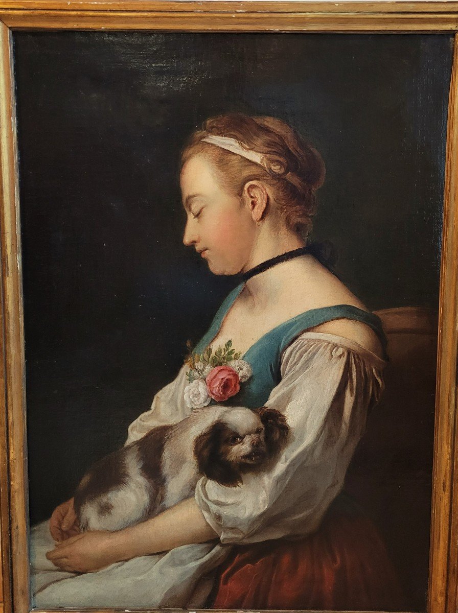 Ecole Italienne du XVIIIe siècle Jeune femme et son chien