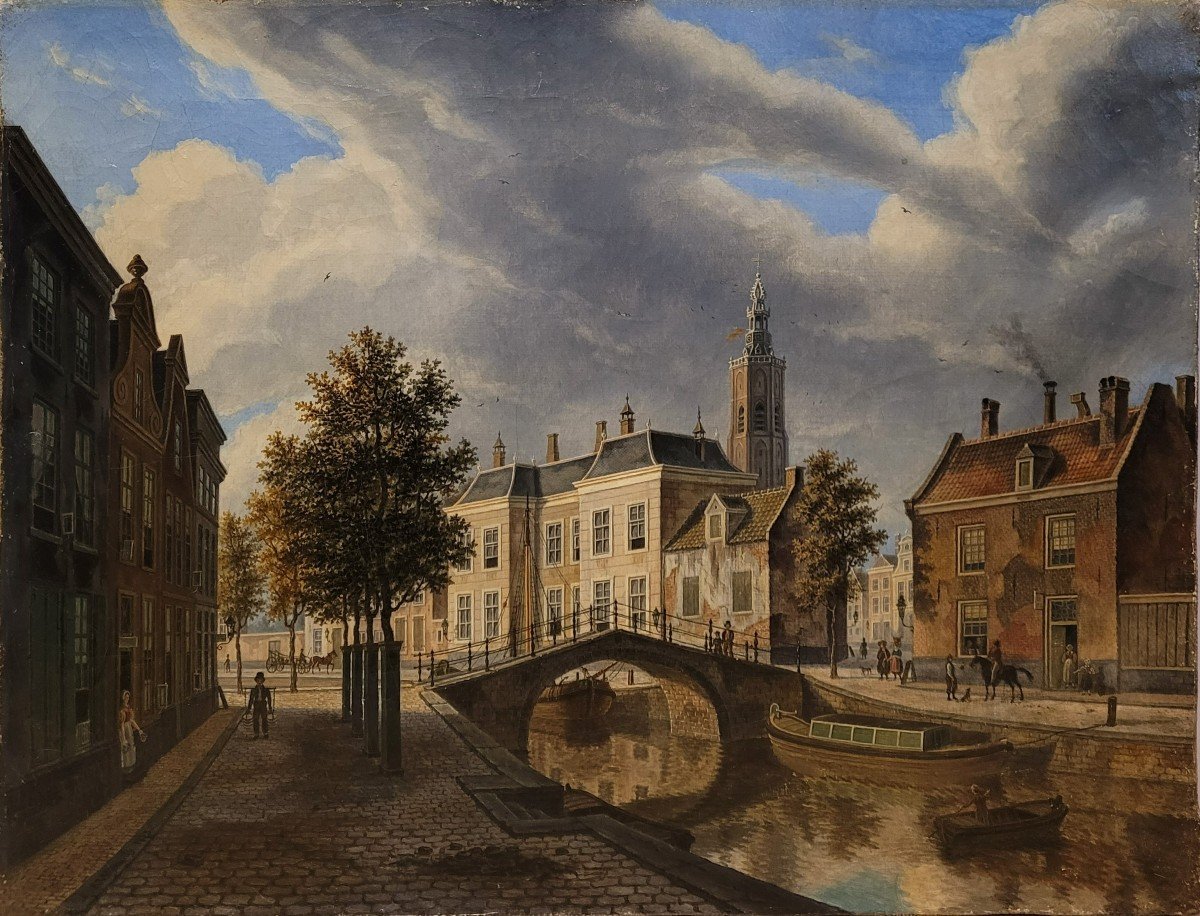 Augustus WYNANTZ (1795-1848)  Vue du canal à La Haye