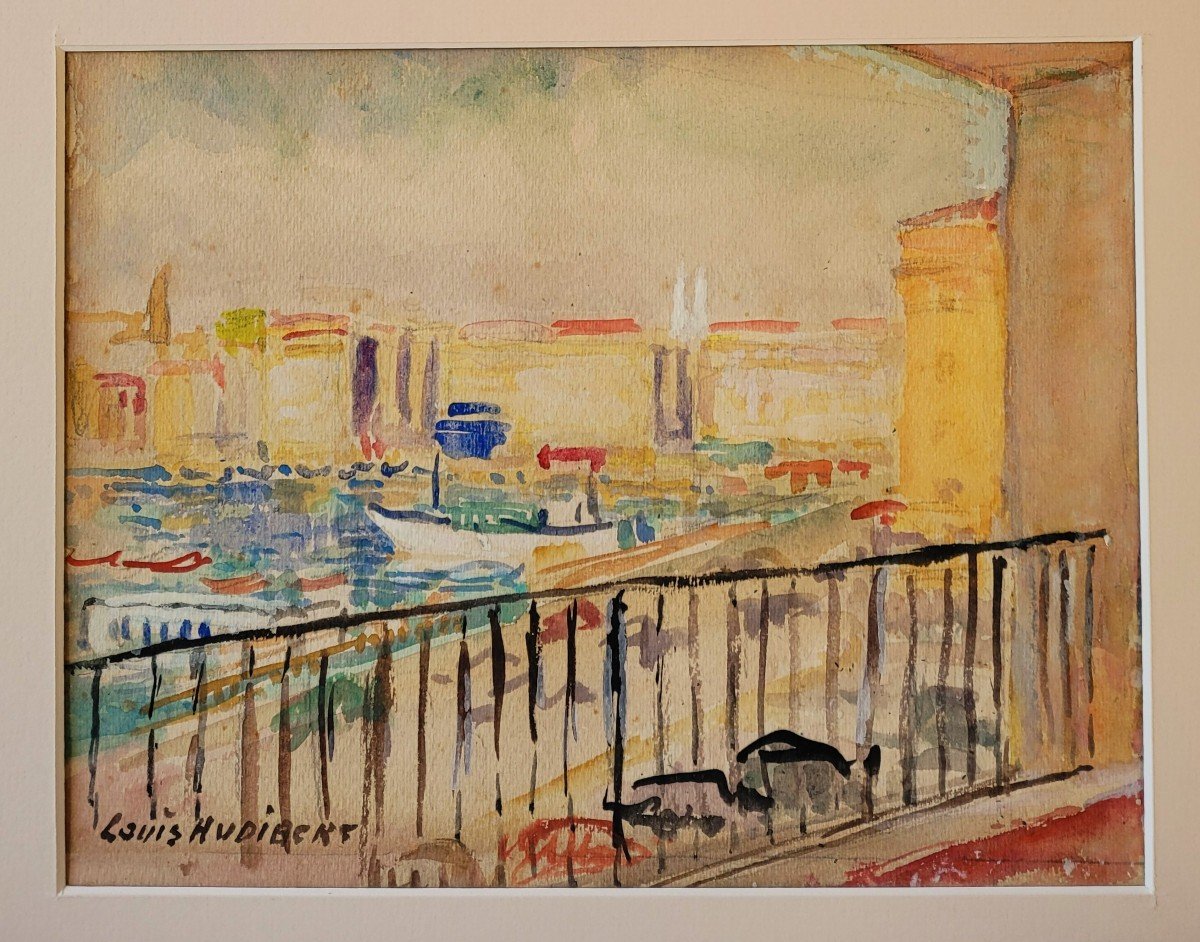 Louis Audibert (1880-1983) Marseille The Old Port Seen From The Balcony-photo-2