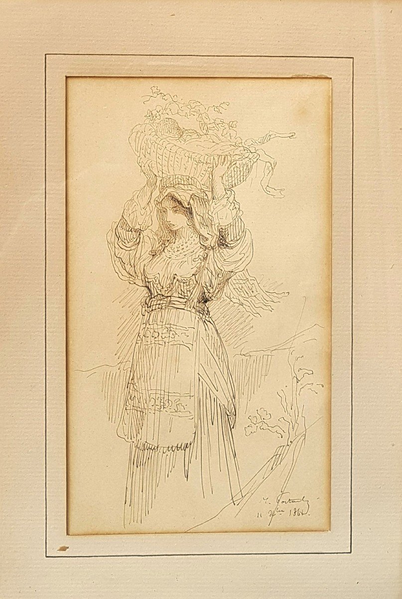 Jean-François PORTAELS (1818-1895) Femme Italienne portant un panier-photo-2