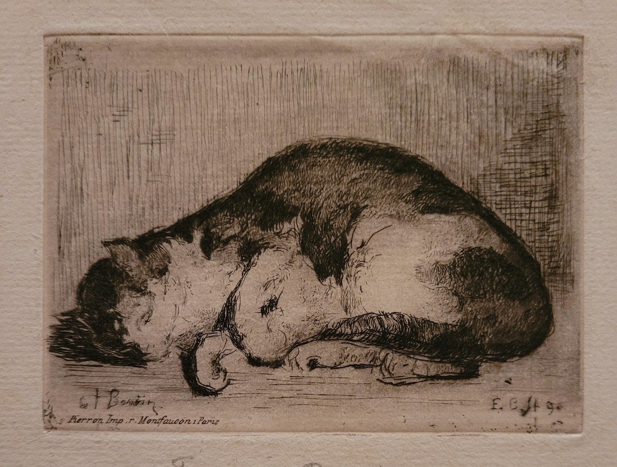  François BONVIN (1817 - 1887) Chat dormant