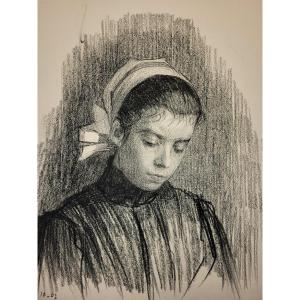Ecole Bretonne 1907 Portrait de jeune fille