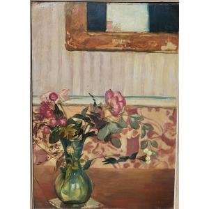 Emile Bernard (1868-1941) Vase Of Flowers In The Living Room 1910