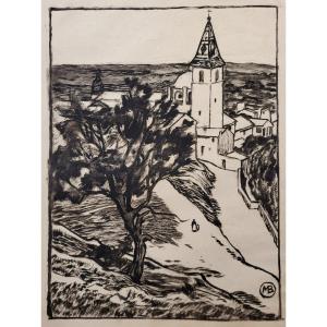 Marius Barret (1865-1929) View Of Allauch 