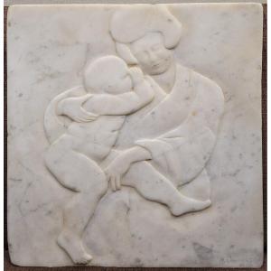 Woman And Her Child Marble Signed