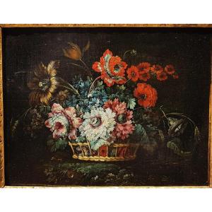 Spanish School 17th Century Basket Of Flowers