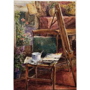 In The Painter's Studio, Watercolor By L. Gentil, 1913