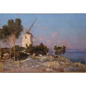    Mill On The Etang De Berre By Charles Pellegrin 19th