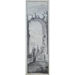 Italian School 18th Century Landscape And Roman Ruins