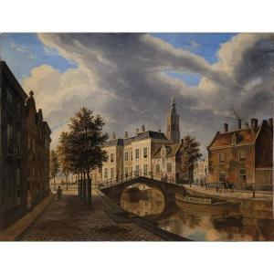 Augustus WYNANTZ (1795-1848)  Vue du canal à La Haye