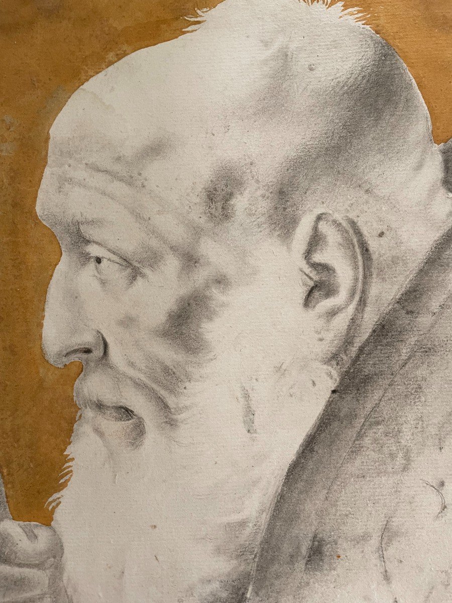 18th Century Venetian School, Drawing Of A Face Of A Religious-photo-2