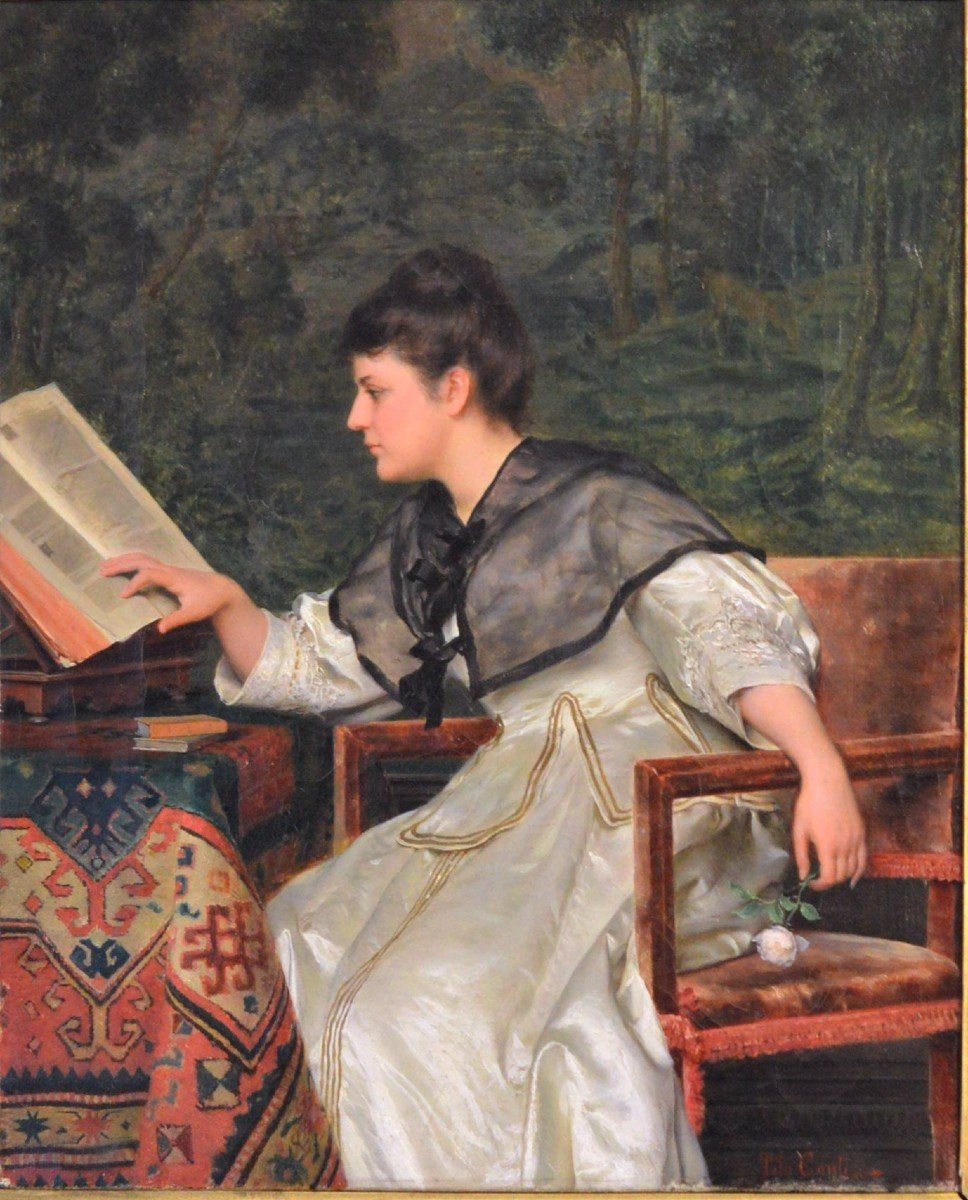  Tito Conti (1842-1924), Woman Reading.-photo-3