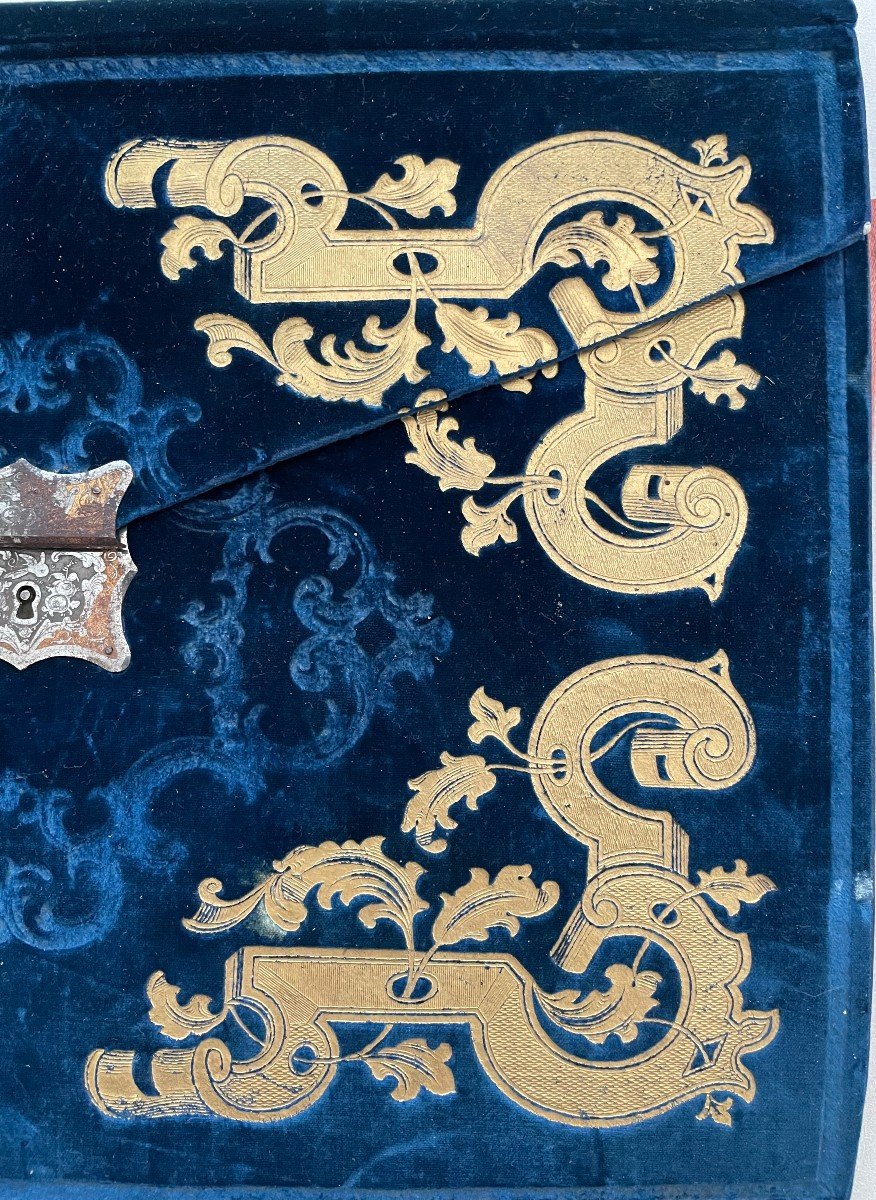 Portefeuille En Velours Bleu. Epoque Restauration.-photo-3