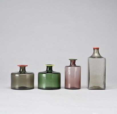 Four Fulvio Bianconi Bottles For Venini. Circa 1960.