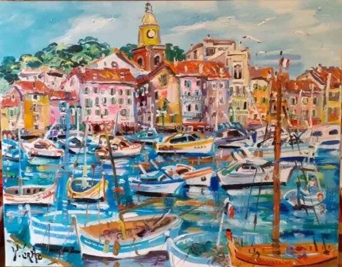 Painting By Yvon Grac, The Port Of Saint Tropez.