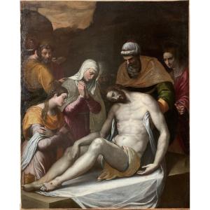 Painting Attributed To Bernardino Campi. Lamentation Over The Dead Christ.