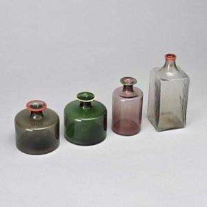 Four Fulvio Bianconi Bottles For Venini. Circa 1960.