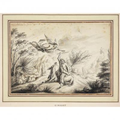 Dessin d' Anne-Louis Girodet, l' Ange de Dieu et l' &Acirc;nesse de Balaam, 1780.