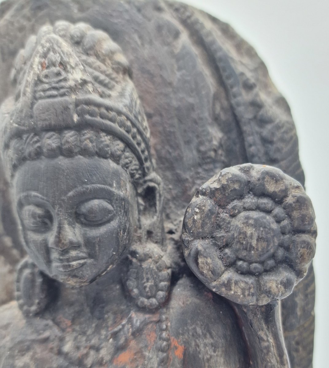 Nepal - Basaltic Stone Stele - Padmapani - 13th Century.-photo-1