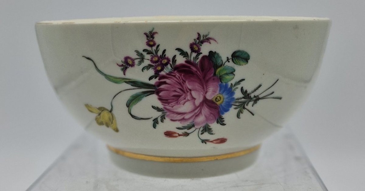 Cream Bowl In Soft Porcelain From Tournai With Floral Decor In Polychrome And Gold. 18th.