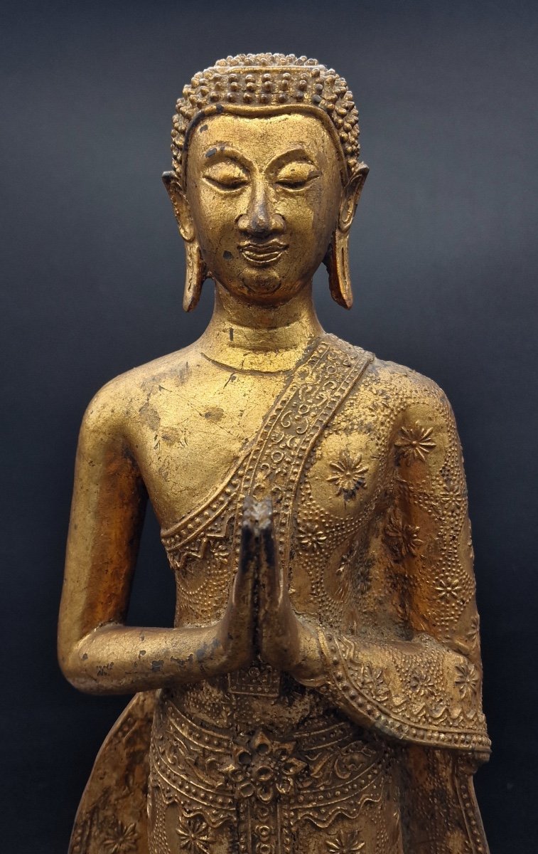 Thailand - Gilt Bronze Monk - Rattanakosin - 20th Century.-photo-2