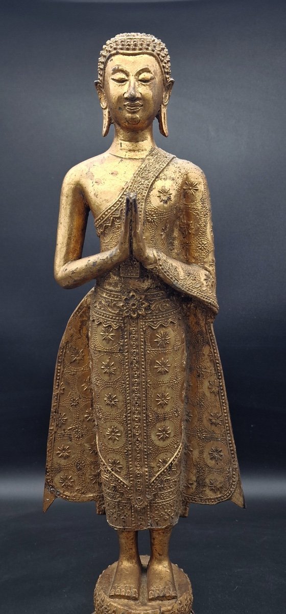 Thailand - Gilt Bronze Monk - Rattanakosin - 20th Century.-photo-3