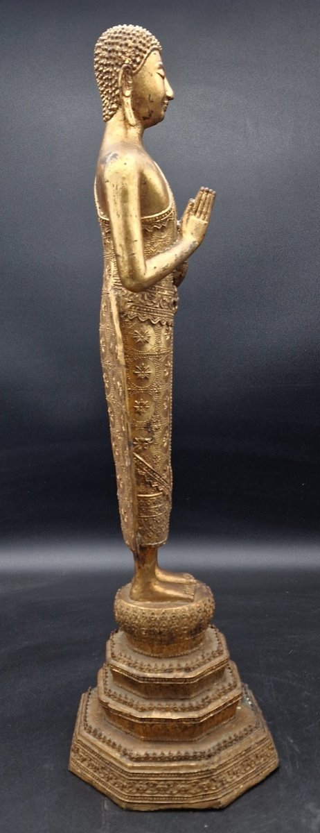 Thailand - Gilt Bronze Monk - Rattanakosin - 20th Century.-photo-2