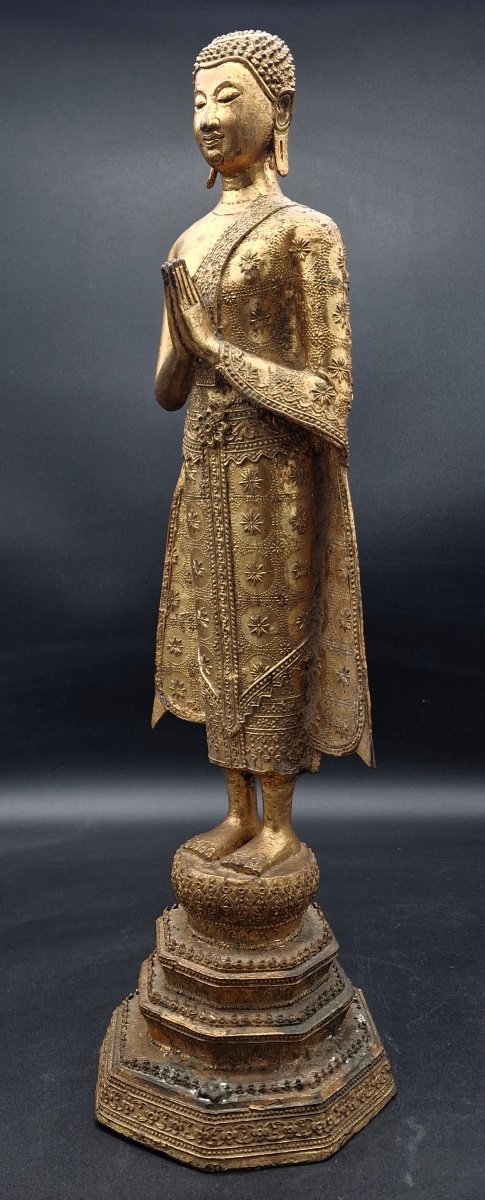 Thailand - Gilt Bronze Monk - Rattanakosin - 20th Century.-photo-6