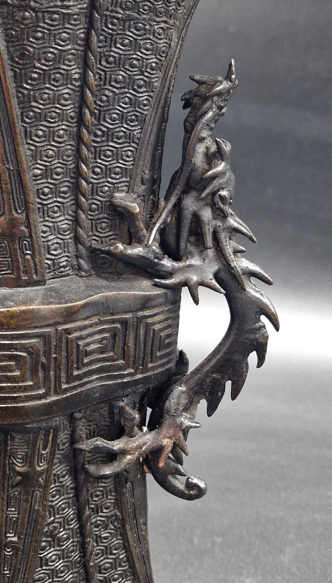 Japon – Paire De Vases Gu Décor Dragons - Bronze – Meiji – 1900-photo-4