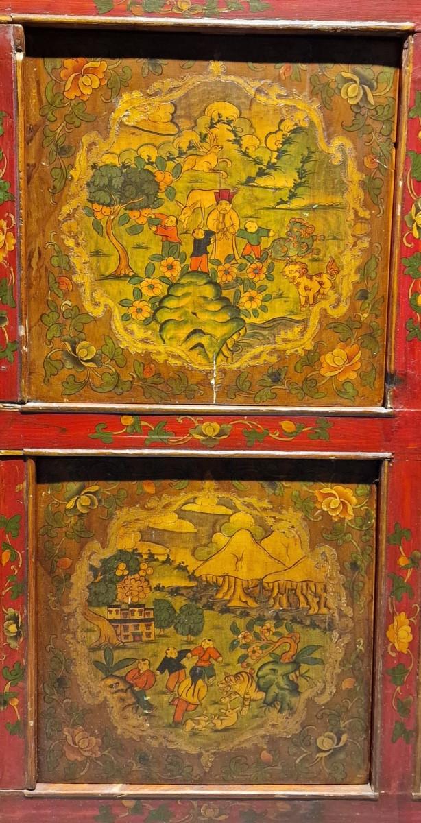 Tibet – Cabinet With Lake Decor And Figures – 4 Doors – 19th Century.-photo-3