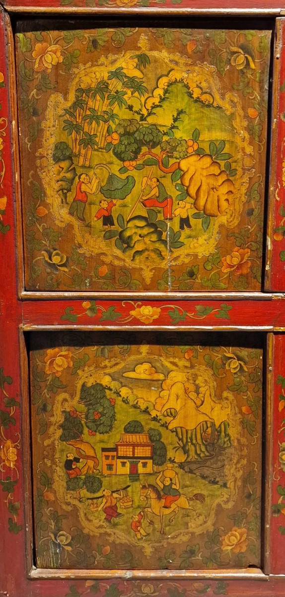 Tibet – Meuble à Décor Lacustre Et Personnages - 4 Portes – 19ème.-photo-4